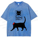 Unisex Missing Cat Printed Washed Tee