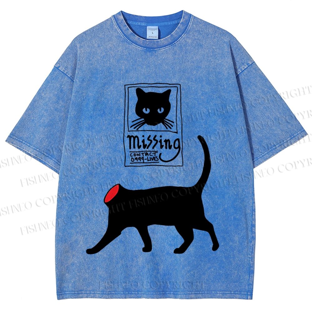 Unisex Missing Cat Printed Washed Tee