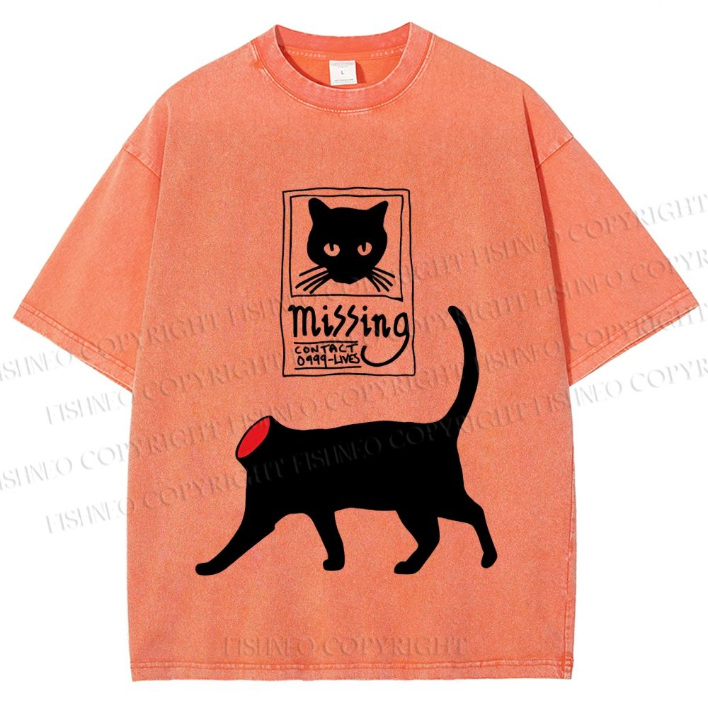 Unisex Missing Cat Printed Washed Tee