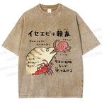 Unisex Japanese Art Octopus Printed Washed Tee
