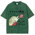 Unisex Japanese Art Octopus Printed Washed Tee