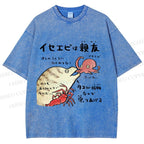 Unisex Japanese Art Octopus Printed Washed Tee