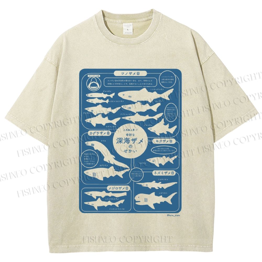 Unisex Japanese Whale Printed Washed Tee