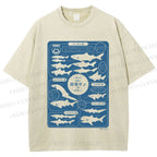 Unisex Japanese Whale Printed Washed Tee