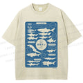 Unisex Japanese Whale Printed Washed Tee