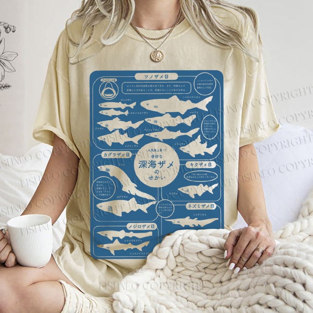 Unisex Japanese Whale Printed Washed Tee