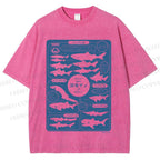 Unisex Japanese Whale Printed Washed Tee