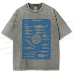 Unisex Japanese Whale Printed Washed Tee
