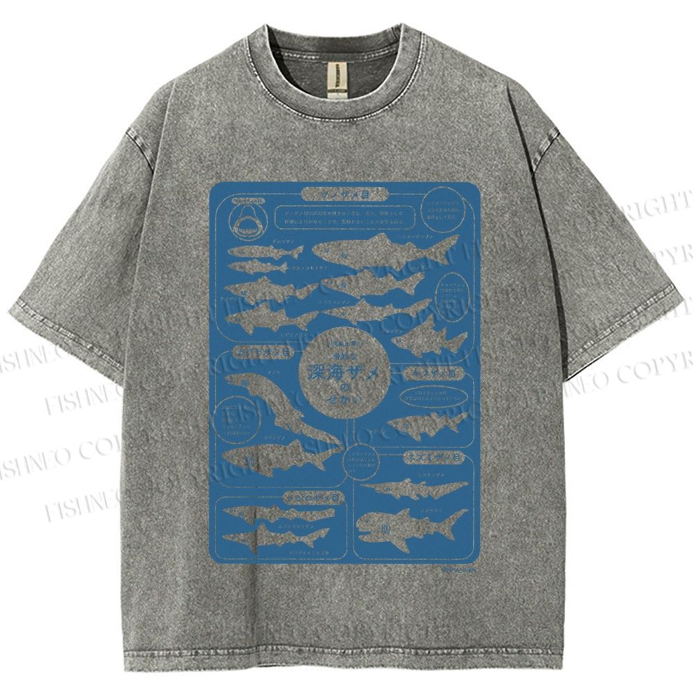 Unisex Japanese Whale Printed Washed Tee