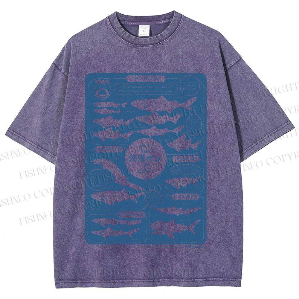 Unisex Japanese Whale Printed Washed Tee