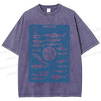 Unisex Japanese Whale Printed Washed Tee