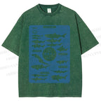 Unisex Japanese Whale Printed Washed Tee