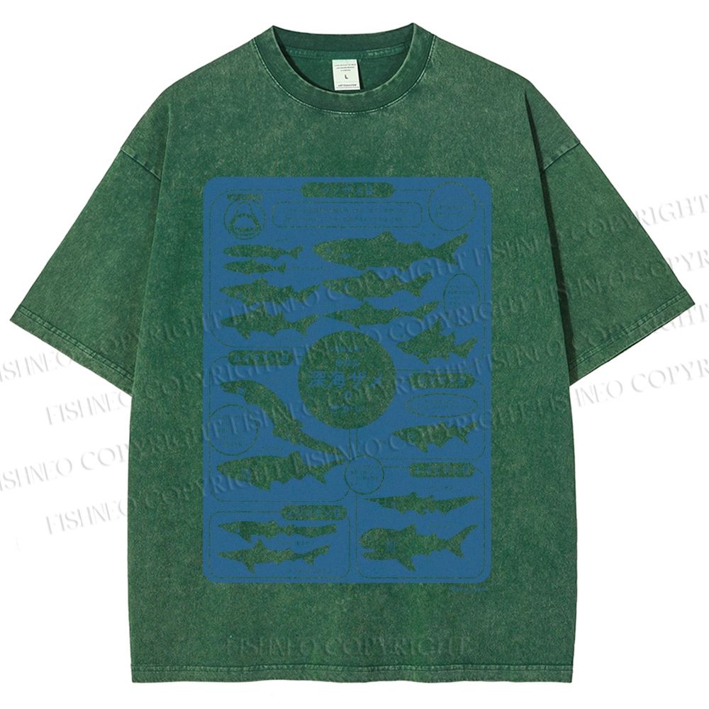 Unisex Japanese Whale Printed Washed Tee