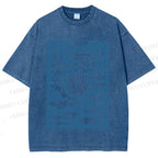 Unisex Japanese Whale Printed Washed Tee