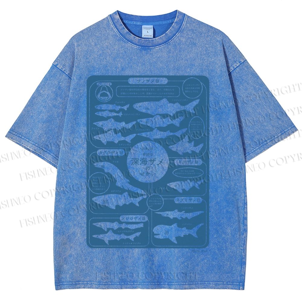Unisex Japanese Whale Printed Washed Tee