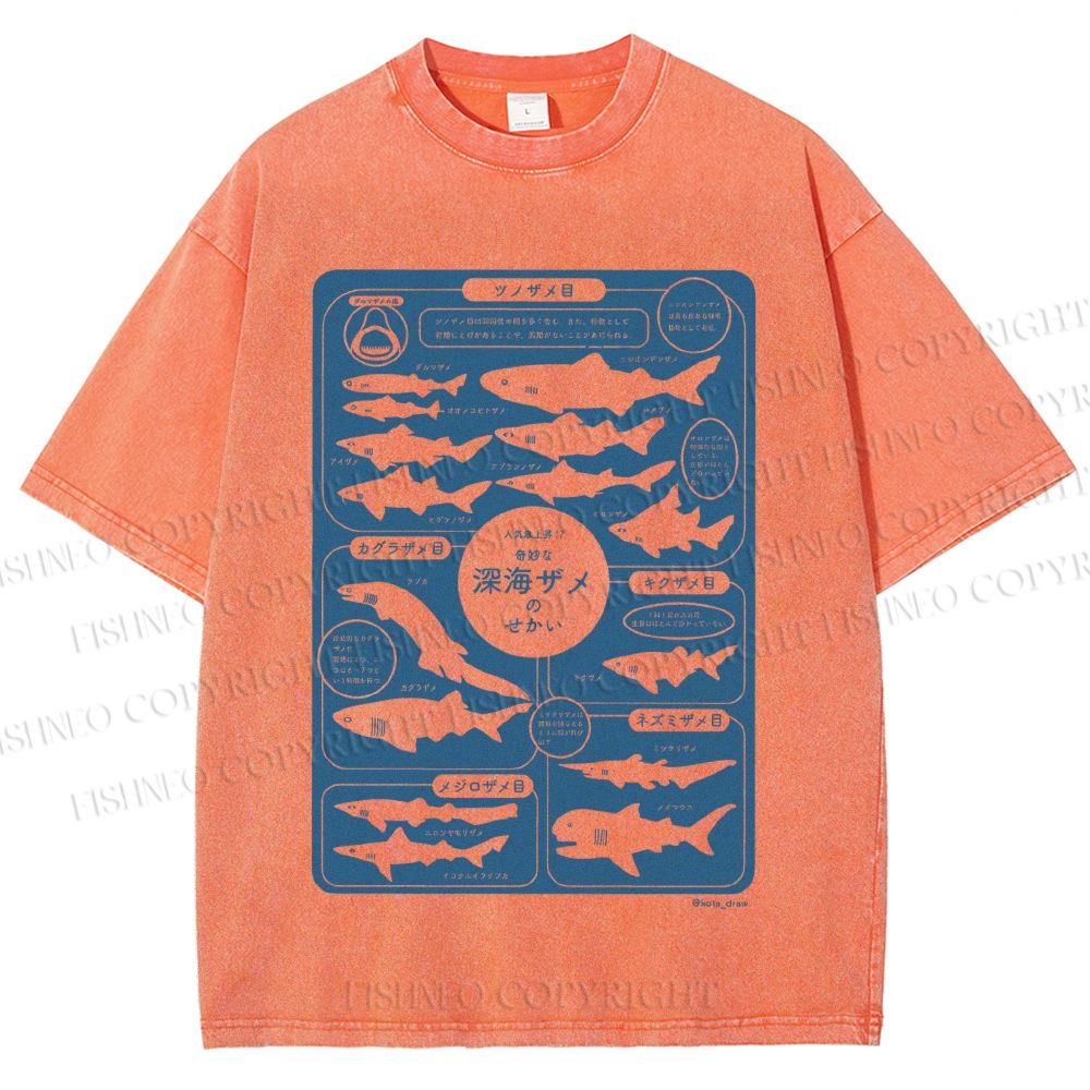 Unisex Japanese Whale Printed Washed Tee