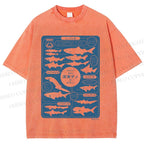 Unisex Japanese Whale Printed Washed Tee