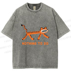 Unisex Funny Tiger Nothing To Do Printed Washed Tee