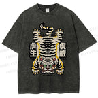 Unisex Vintage Strong Tiger Printed Washed Tee