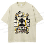 Unisex Vintage Strong Tiger Printed Washed Tee