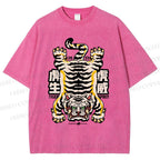 Unisex Vintage Strong Tiger Printed Washed Tee