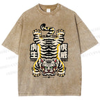 Unisex Vintage Strong Tiger Printed Washed Tee