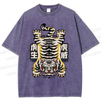 Unisex Vintage Strong Tiger Printed Washed Tee