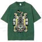 Unisex Vintage Strong Tiger Printed Washed Tee