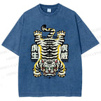 Unisex Vintage Strong Tiger Printed Washed Tee