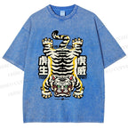 Unisex Vintage Strong Tiger Printed Washed Tee