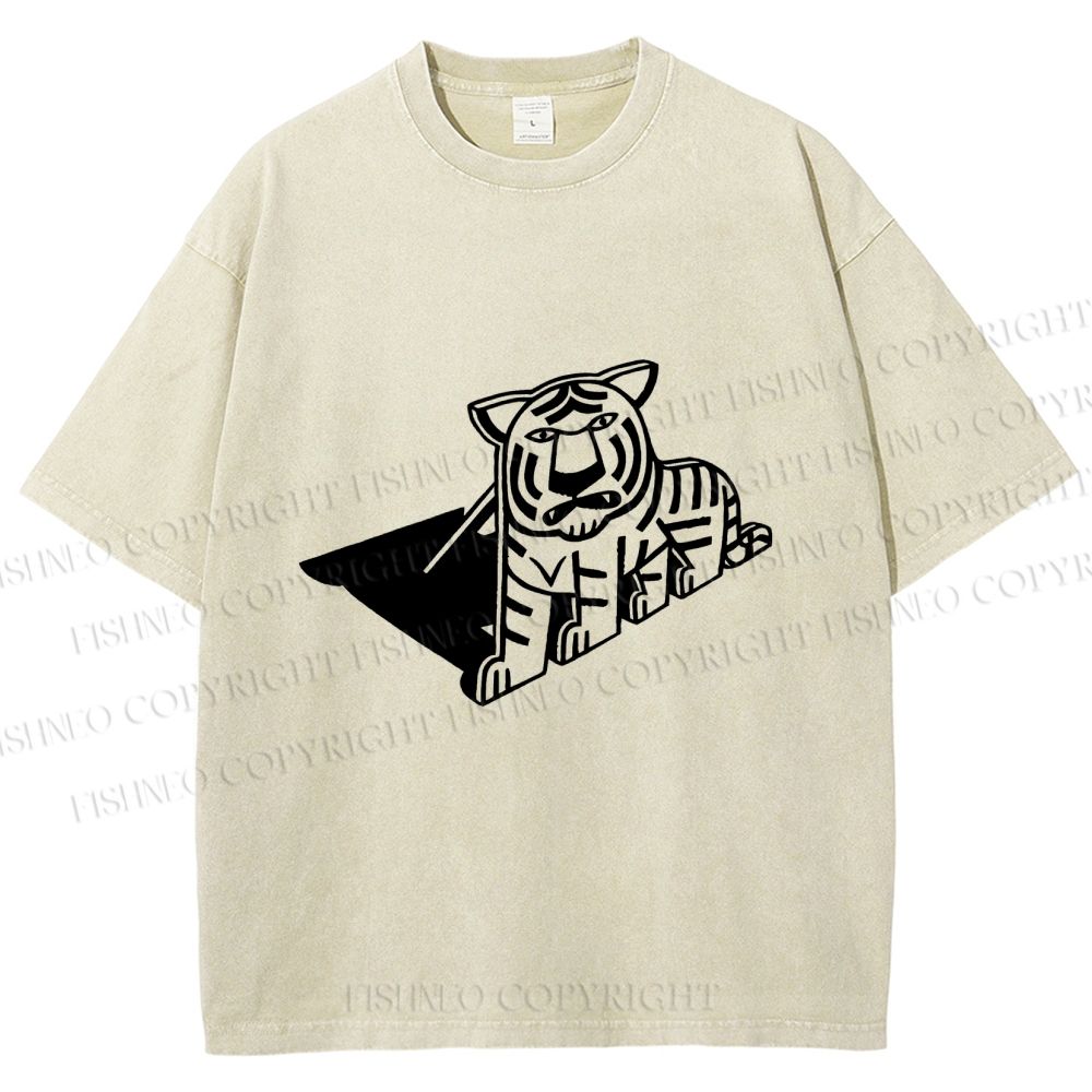 Unisex Paper Tiger Shadow Printed Washed Tee