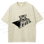 Unisex Paper Tiger Shadow Printed Washed Tee