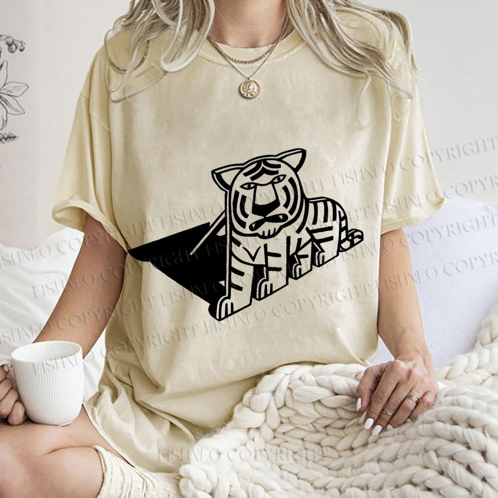 Unisex Paper Tiger Shadow Printed Washed Tee