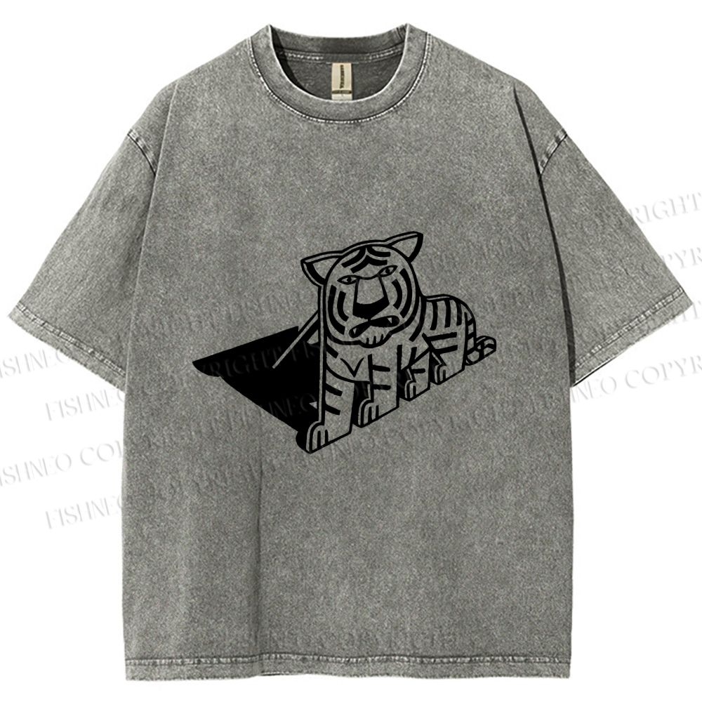 Unisex Paper Tiger Shadow Printed Washed Tee