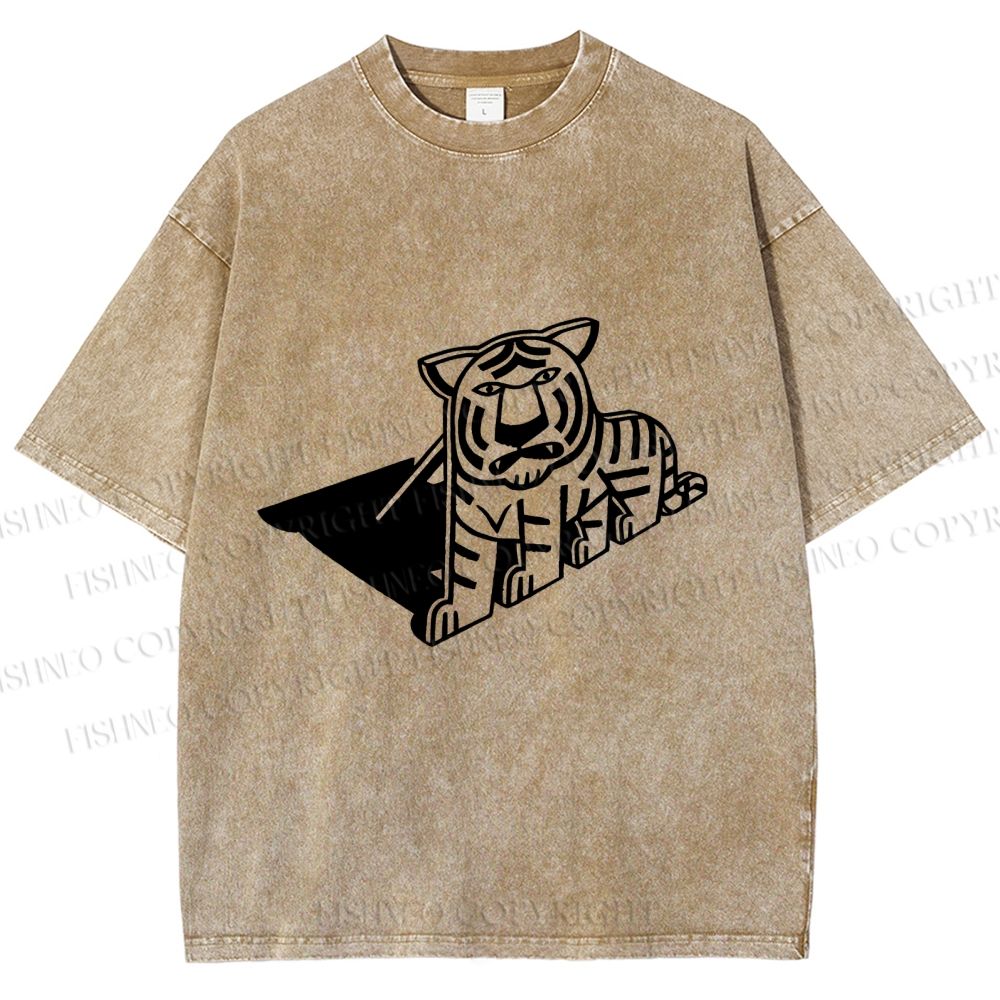 Unisex Paper Tiger Shadow Printed Washed Tee