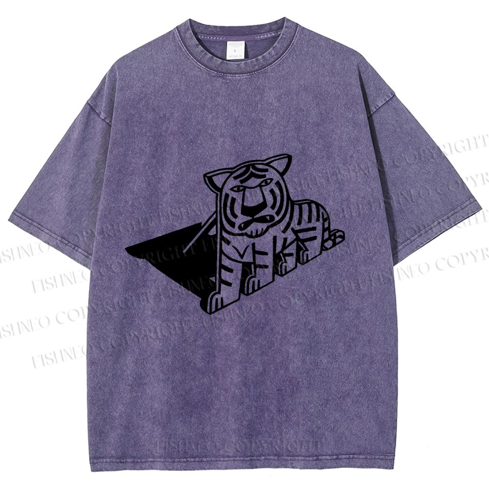 Unisex Paper Tiger Shadow Printed Washed Tee