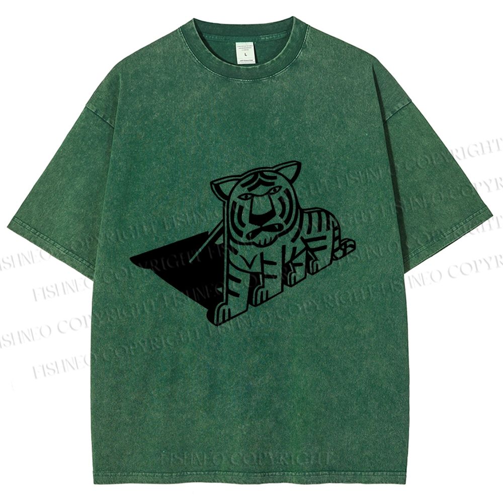 Unisex Paper Tiger Shadow Printed Washed Tee