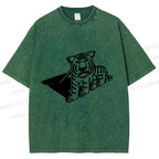 Unisex Paper Tiger Shadow Printed Washed Tee