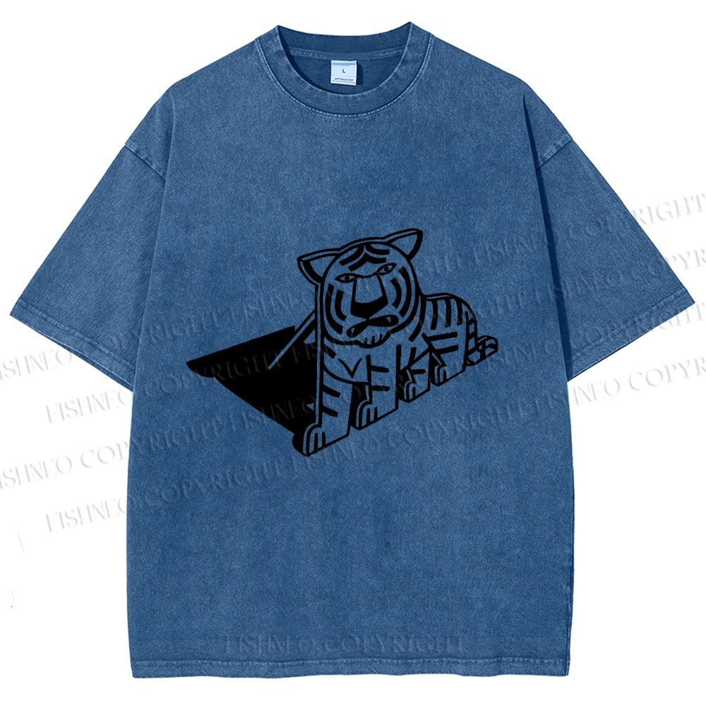 Unisex Paper Tiger Shadow Printed Washed Tee