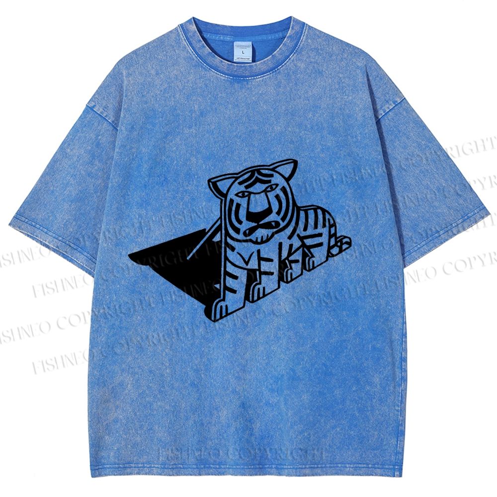 Unisex Paper Tiger Shadow Printed Washed Tee