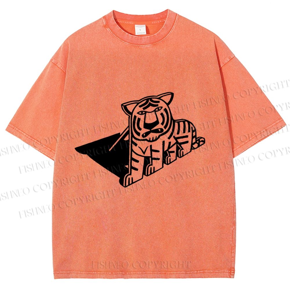 Unisex Paper Tiger Shadow Printed Washed Tee