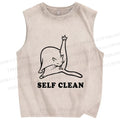 Unisex Cat Self Cleaning Printed Washed Tank Top
