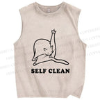 Unisex Cat Self Cleaning Printed Washed Tank Top