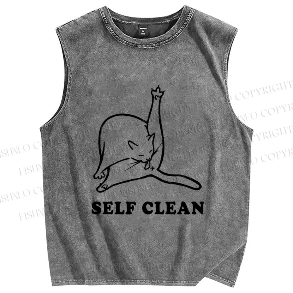 Unisex Cat Self Cleaning Printed Washed Tank Top