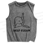 Unisex Cat Self Cleaning Printed Washed Tank Top