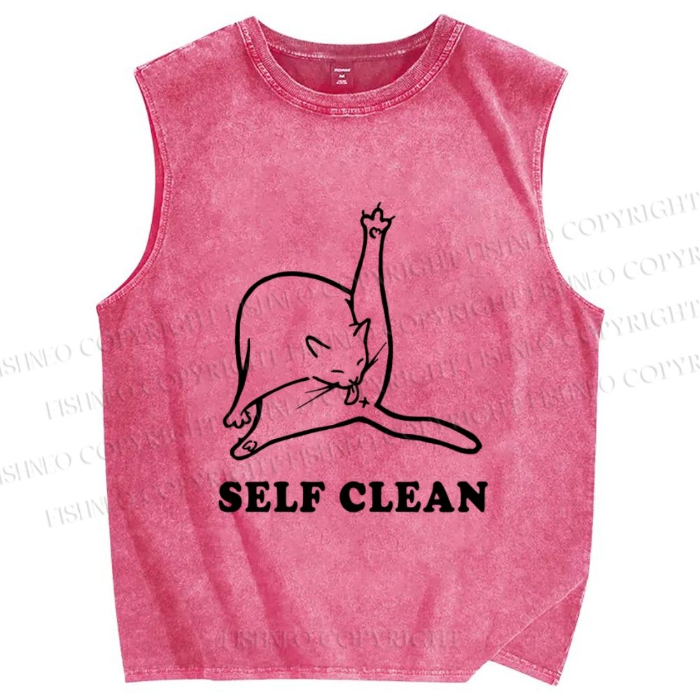Unisex Cat Self Cleaning Printed Washed Tank Top