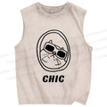Unisex Chic Cat In Mirror Printed Washed Tank Top