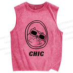 Unisex Chic Cat In Mirror Printed Washed Tank Top