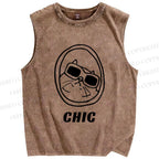Unisex Chic Cat In Mirror Printed Washed Tank Top