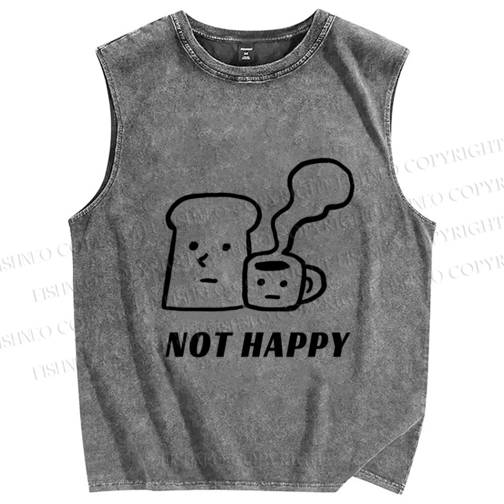 Unisex Brunch Bread Coffee Not Happy Printed Washed Tank Top